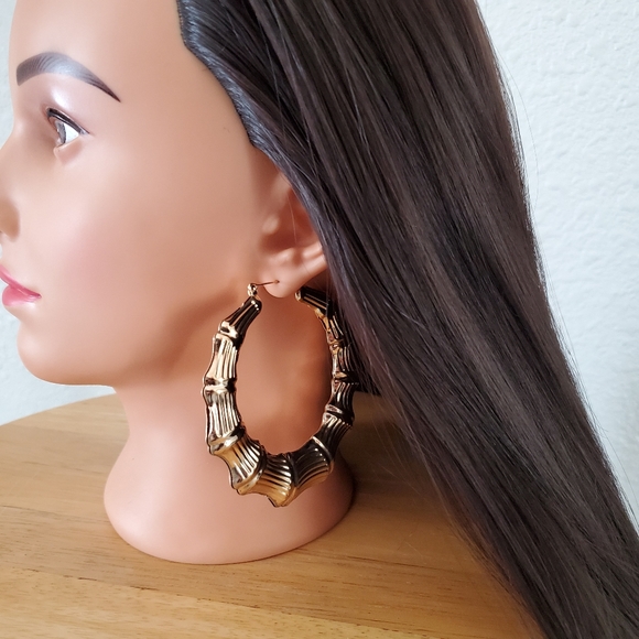 90s Hip Hop Bamboo Door Knocker Earrings NWOT - Picture 7 of 8